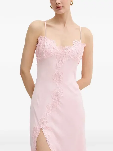 Rochie maxi Bardot din dantelă roz