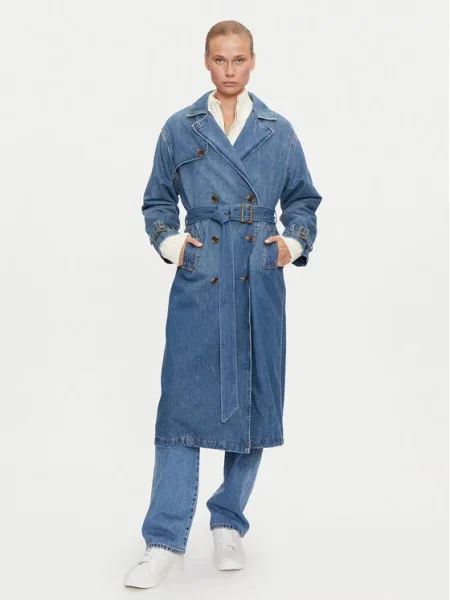 Levi's płaszcz jeansowy granatowy przejściowy dwurzędowy niebieski