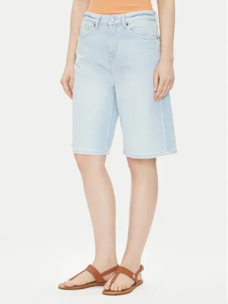 Pepe Jeans szorty jeansowe BERMUDA SHORT UHW BREEZE gładkie high waist niebieski