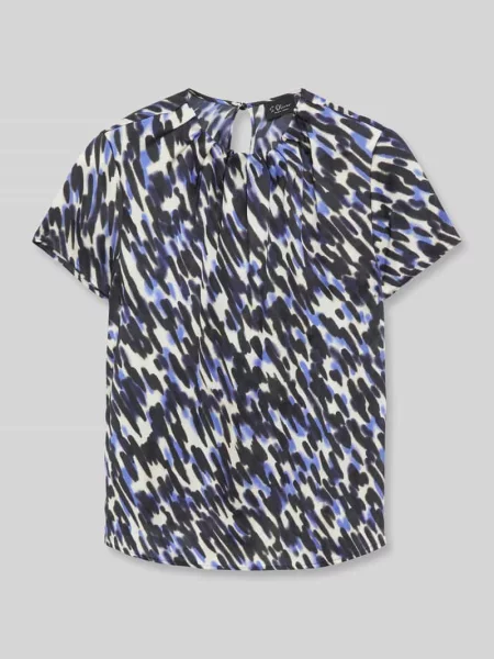 Bluzka z krótkim rękawem o kroju regular fit z detalem w stylu falban S.oliver Black Label niebieska