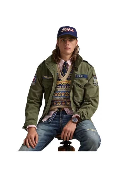Lekka kurtka Polo Ralph Lauren z naszywkami ze stójką zielona