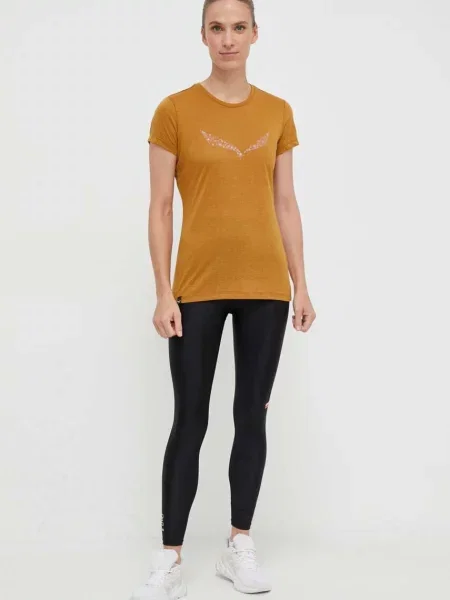 Salewa T-shirt πεζοπορίας γυναικείο Solid Dry καφέ