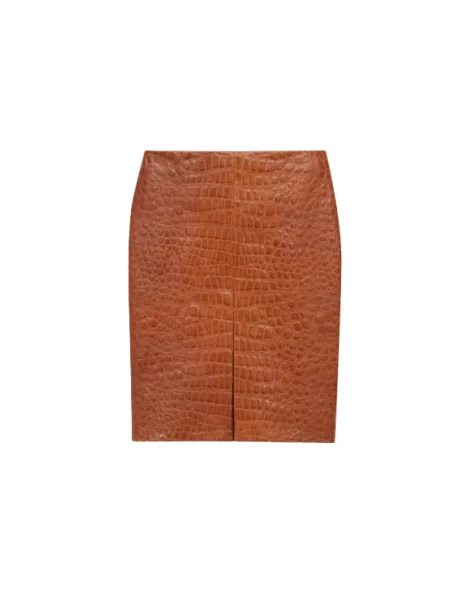 Spódnica skórzana Saint Laurent brązowa