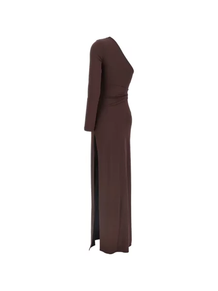 Rochie maxi Elisabetta Franchi cu un umăr gol lungă de costum maro