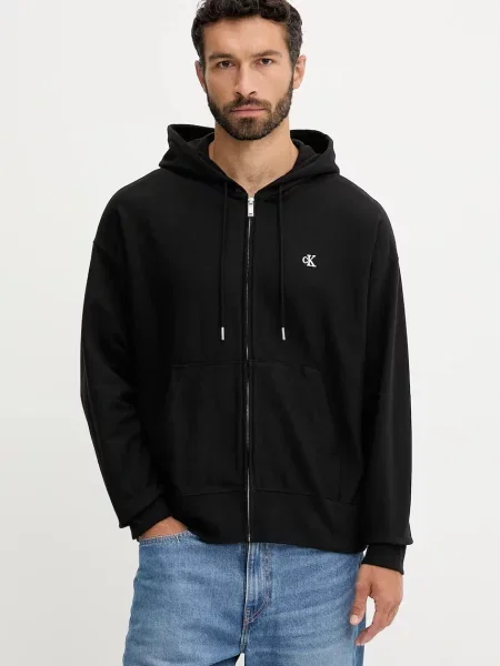 Pulover Calvin Klein Jeans s kapuco črna