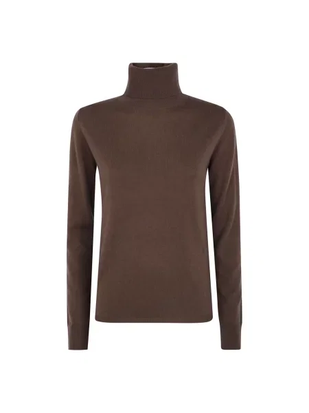 Lniany sweter z golfem Max Mara Studio brązowy