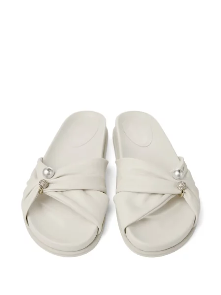 Sandale Jimmy Choo cu perle fără toc alb