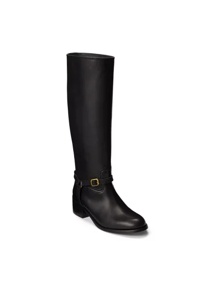 Polo Ralph Lauren kozaki skórzane Riding Boot na płaskim czarny