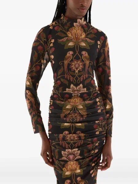 Sukienka midi Farm Rio w kwiatki z falbankami czarna