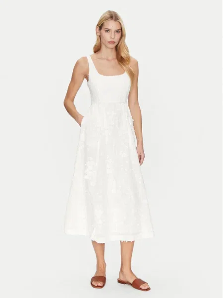 MUNTHE rochie din FRONIA midi evazati alb