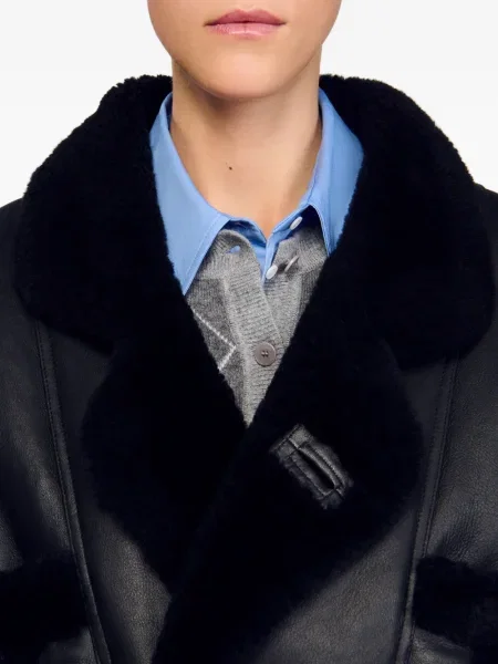 Palton Sandro din piele negru