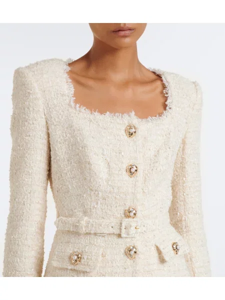 Cu centură bouclé rochie Self-portrait bej
