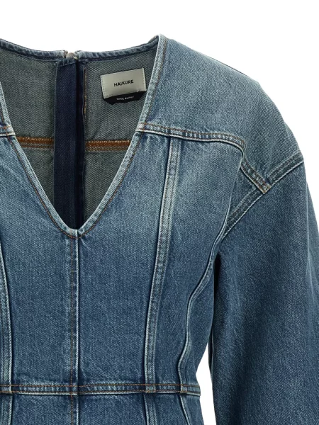 Rochie din denim Haikure cu decolteu în V de costum albastru