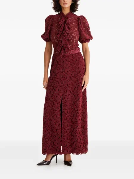 Rochie maxi Moos Studio cu volane din dantelă de costum roșu