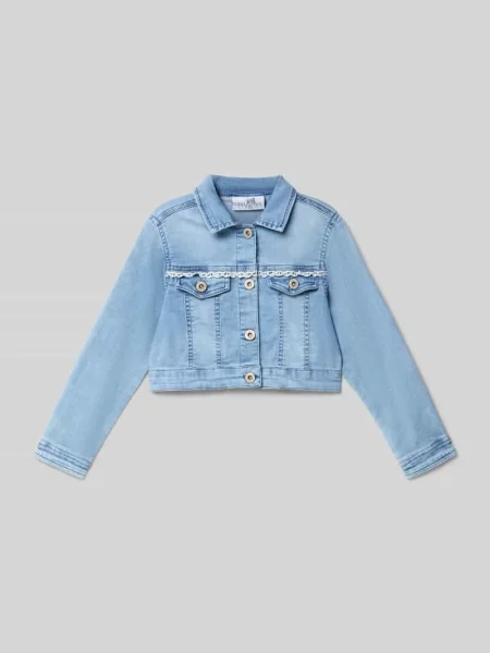 Kurtka jeansowa o kroju regular fit z koronkowymi bodiurami Happy Girls niebieska