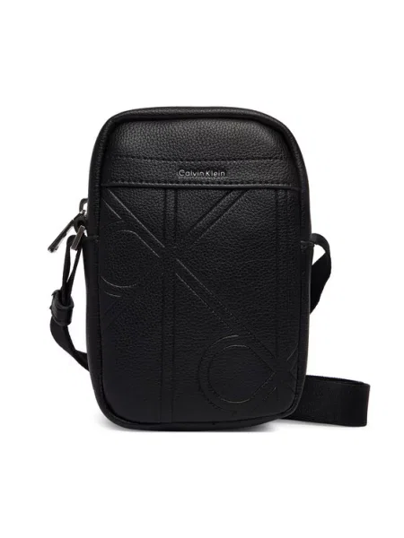 Maža rankinė Calvin Klein Emblem Aop Emboss Slim Reporter juoda