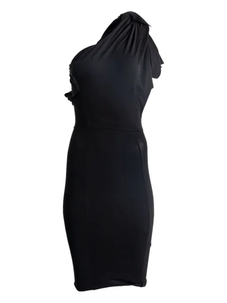 Rochie midi Rick Owens drapată până la genunchi cu un umăr gol negru