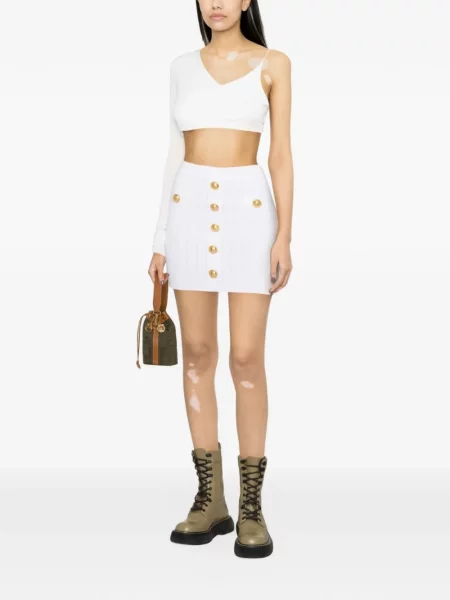 Fusta mini Balmain tricotate alb