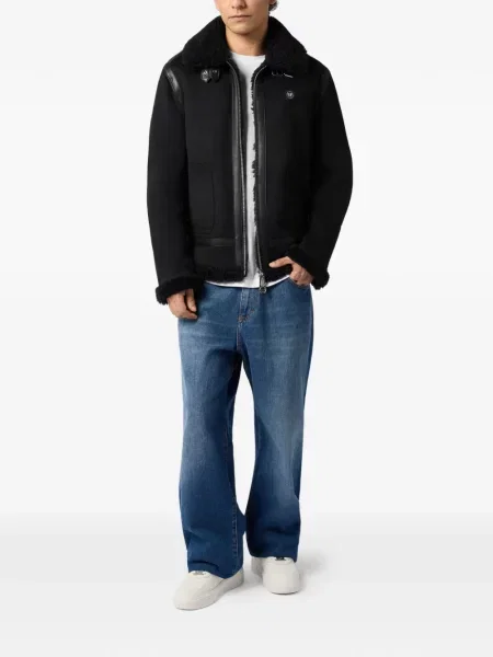 Geacă Philipp Plein din piele de oaie negru