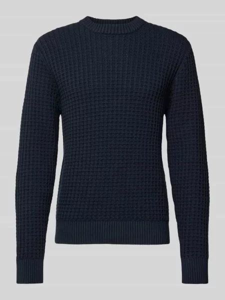 Sweter z dzianiny o kroju regular fit z czystej bawełny ekologicznej model ‘TOM’ Selected Homme granatowy