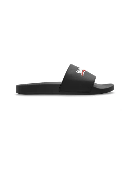 Lniane klapki Balenciaga z logo czarne