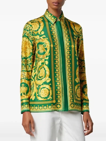 Cămașă Versace de mătase cu imagine verde