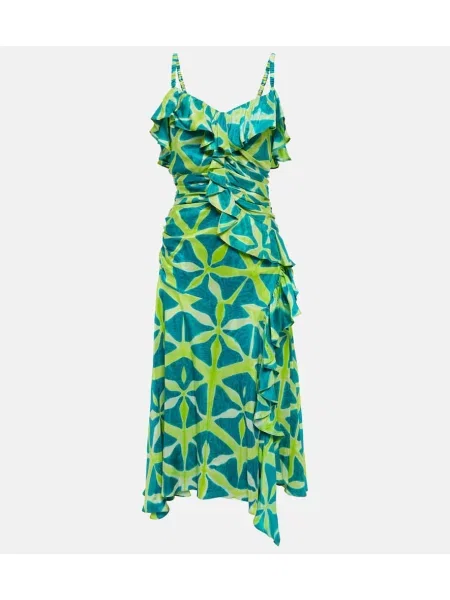 Svilena midi obleka Ulla Johnson s potiskom