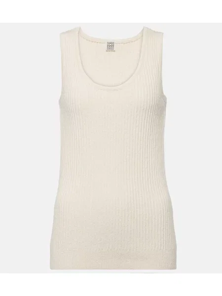 Dzianinowy top Toteme prążkowany biały