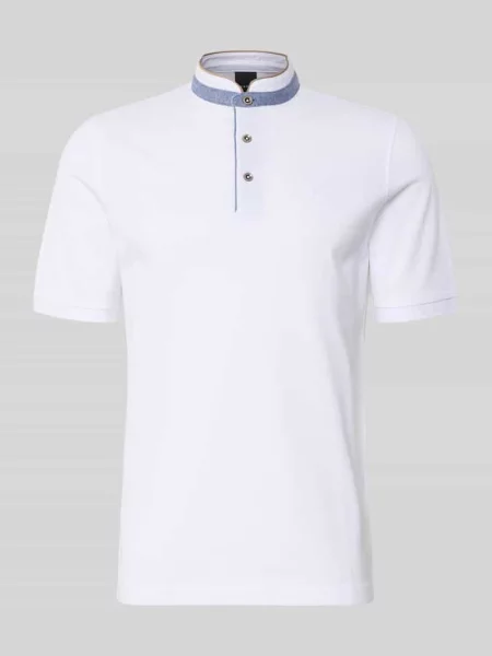 Koszulka polo o kroju regular fit ze stójką i wyhaftowanym logo Bugatti biała