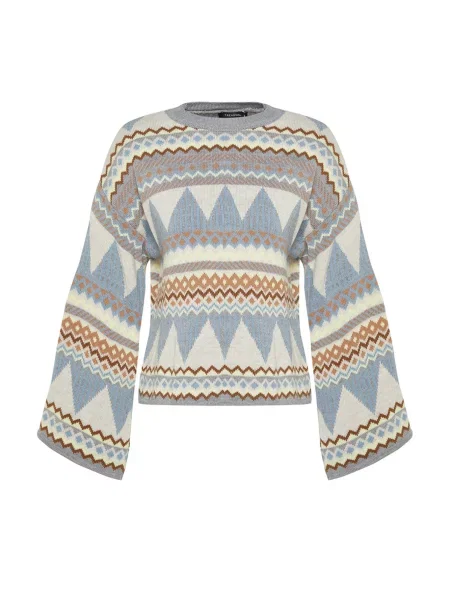 Trendyol Pulover albastru fumuriu / maro deschis / galben pastel / fumuriu gri