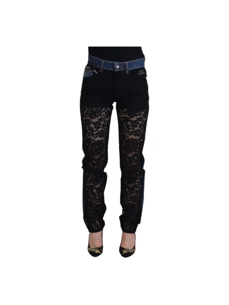 Skinny jeansy skinny Dolce And Gabbana koronkowe w kwiatki czarne