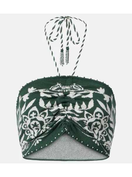 Top Farm Rio z koralikami z dekoltem halter zielony