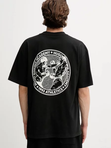 HUGO tricou din cu imprimeu negru