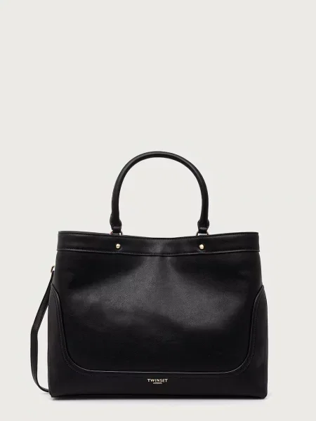 Twinset geantă shopper pentru femei cu imitație de piele negru