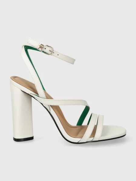 Кожени сандали Tommy Hilfiger TH LEATHER BLOCK HIGH HEEL бяло