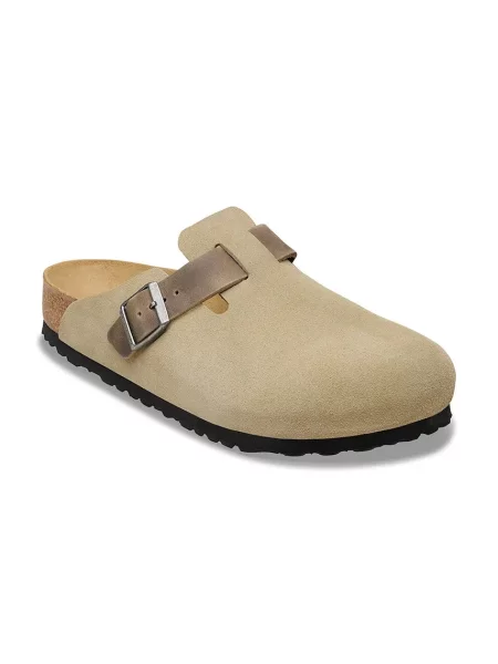 Birkenstock klapki zamszowe Boston beżowe