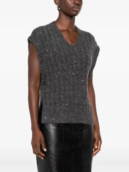 Top Brunello Cucinelli z cekinami bez rękawów szary