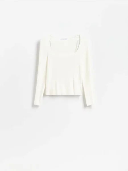 Reserved Bluză din jerseu de tricot striat nude