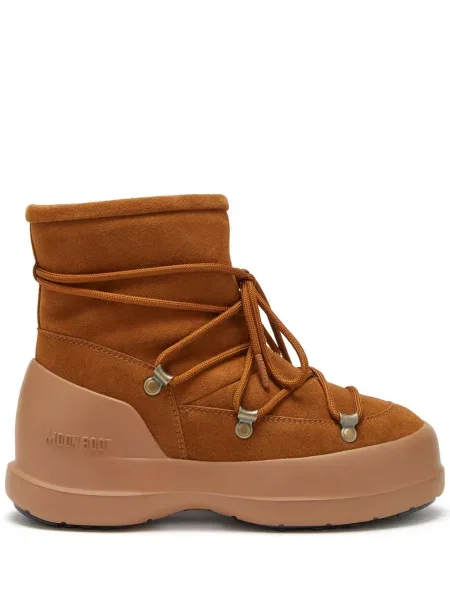 Botine Moon Boot cu șireturi din piele de căprioară maro