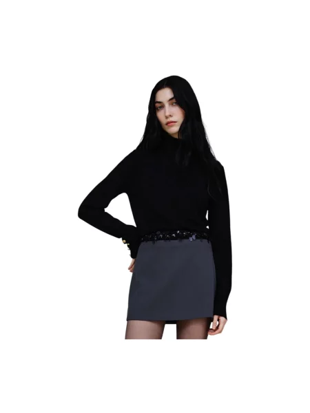 Lniany sweter z golfem Nenette czarny