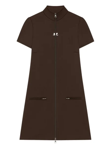 Krótka mała sukienka mini Courreges garniturowa brązowa