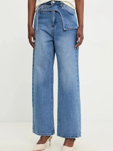 Дънки Answear Lab с висока талия синьо