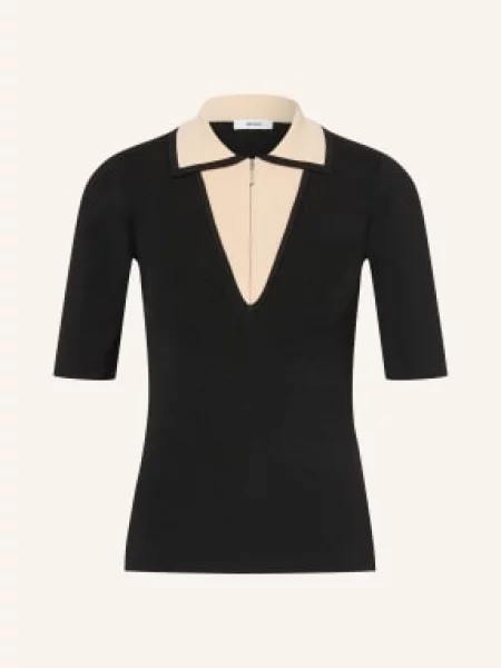 Reiss Dzianinowa Koszulka Polo schwarz czarne