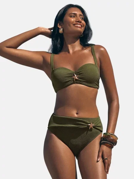Love & roses Slip costum de baie kaki