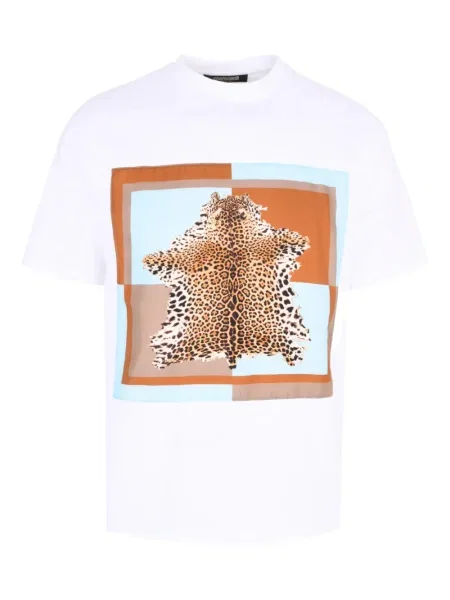 Tricou Roberto Cavalli cu model leopard alb
