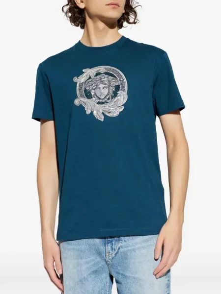 Tricou Versace cu broderie albastru