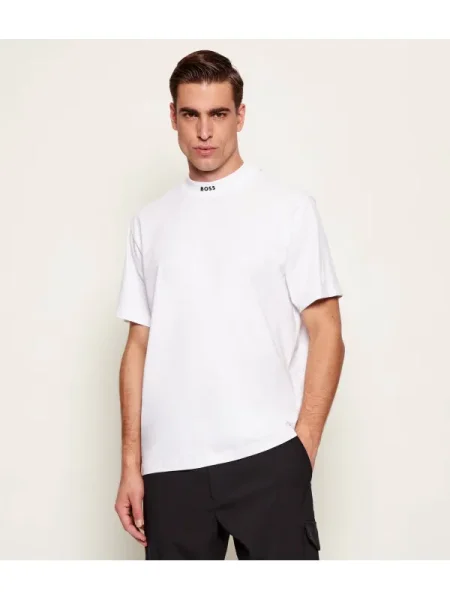 BOSS GREEN Tricou Collar | regular fit | stretch alb