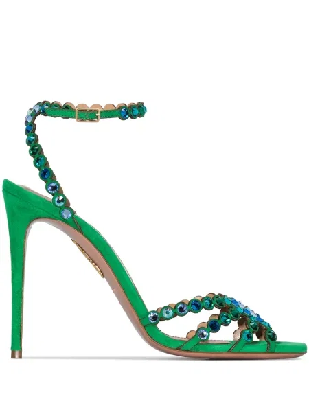 Велурени сандали Aquazzura зелено