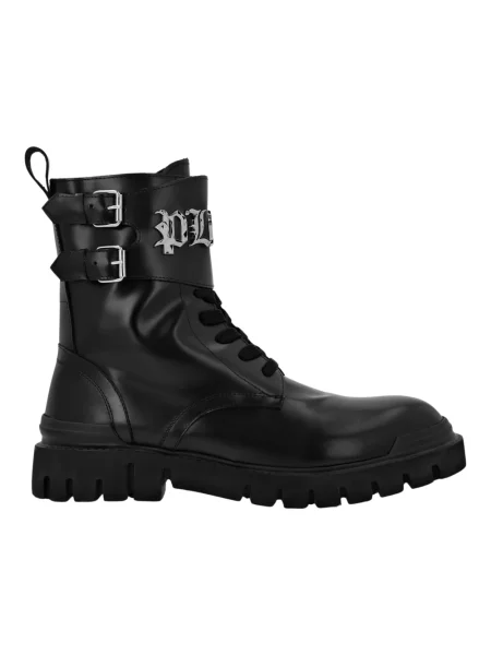 Botki Philipp Plein skórzane bez obcasa czarne