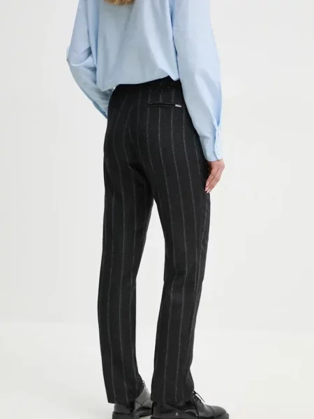 Vlněné kalhoty La Petite Française PFPOLI jednoduché high waist PFPOLI šedá